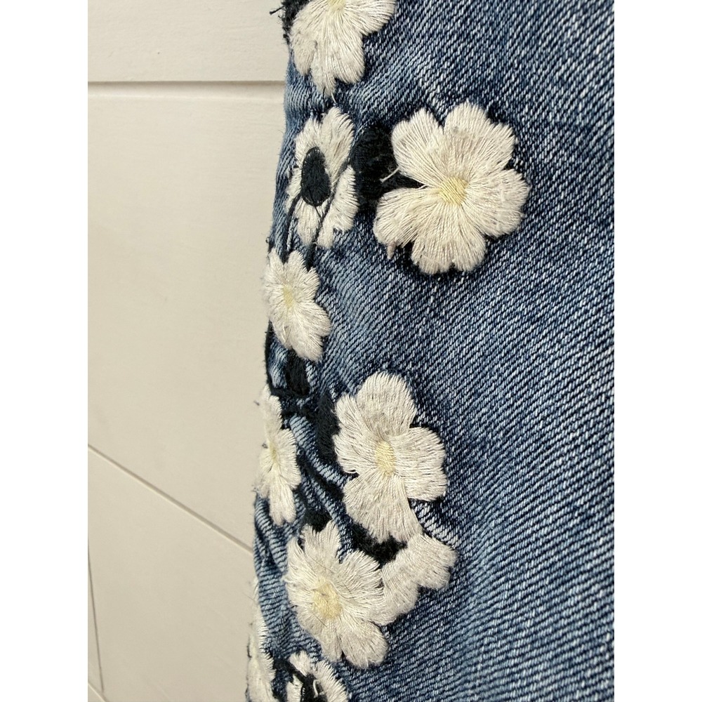 Driftwood Marilyn Jeans Women 29 Floral Embroidered Skinny Raw Step Hem BOHO - Picture 4 of 11